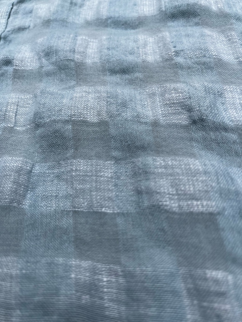 Poetry Light Blue Plaid Linen Cotton Blend Texured Jacquard Minimalist Blouse 8 - Picture 13 of 16